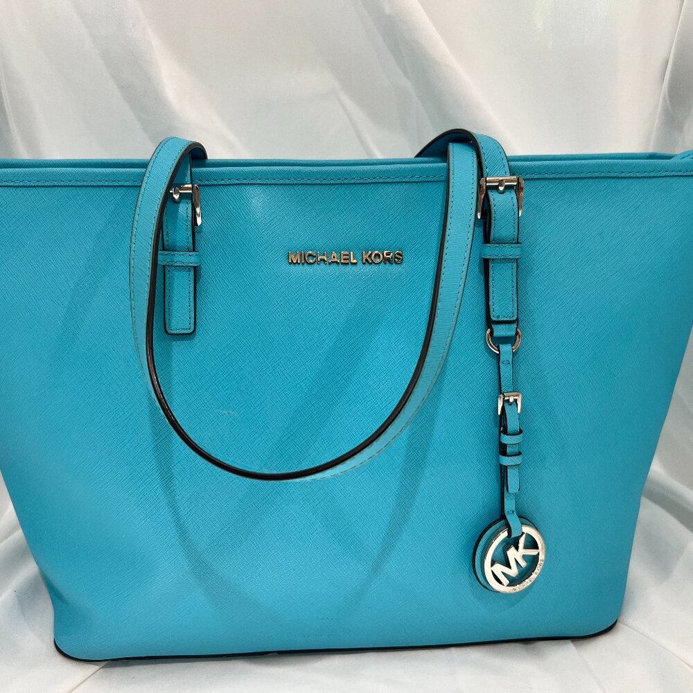 Michael Kors Aquamarine/Silver Safiano Leather Tote Bag